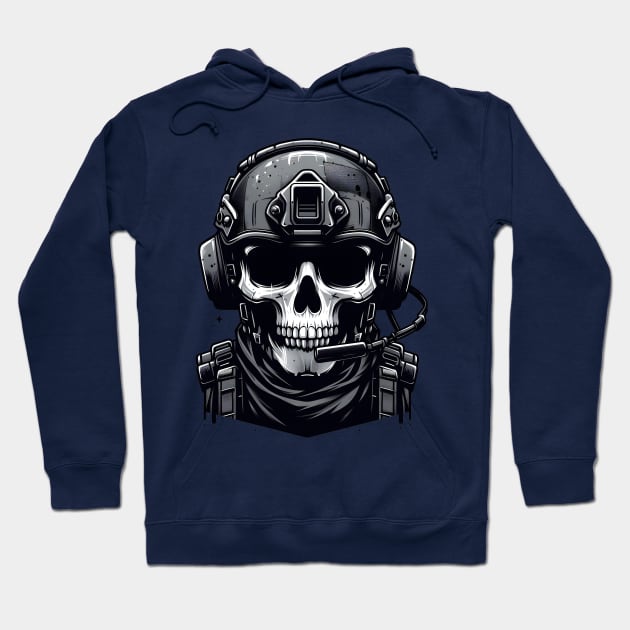 Tactical Skull Dominance Tee: Where Strength Meets Edgy Elegance Hoodie by Rawlifegraphic